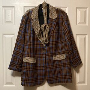 Brown and Blue Plaid Women's Blazer